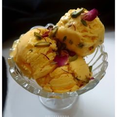 A picture of Bastani/ Persian Saffron Rose Pistachio Ice-cream (Eggfree).