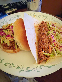 A picture of Chipotle Lime Pulled Pork Tacos w/ Citrus Crema Slaw.