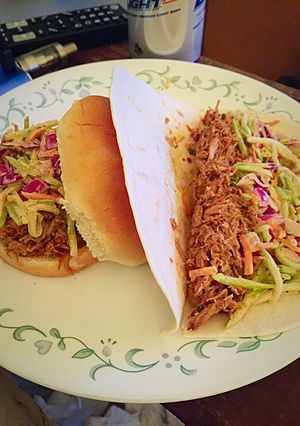 A picture of Chipotle Lime Pulled Pork Tacos w/ Citrus Crema Slaw.