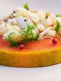 Seppia 🐙 tiepida,papaya aromatizzata,limone,pepe e sale