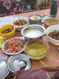 Rice, dal, salad, mixed subzi carrot halwa
