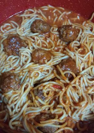 A picture of Red Spaghetti with Meatballs.