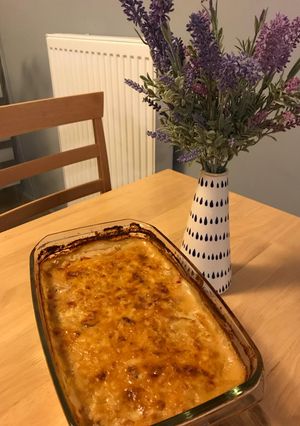 Sonkás rakott krumpli recept fotója