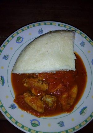 A picture of Beef Stew with Ugali.