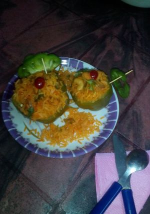 A picture of Green bell pepper with sweet polau.
