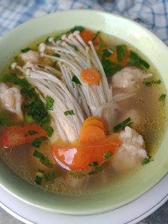 Foto resep Sup Bola-Bola Udang Jamur Enoki