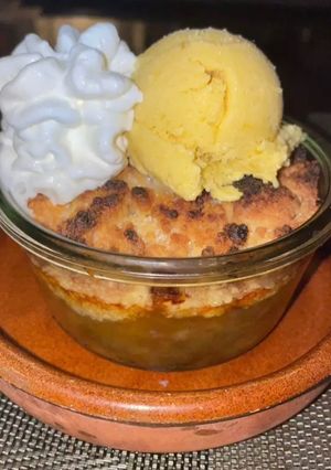 A picture of Rhubarb Crumble - with Port Wine.