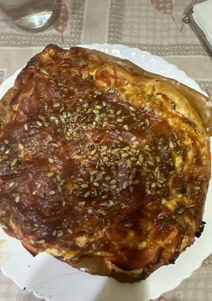 Una foto de 627. Flor de hojaldre de jamón y queso (principal pizza)