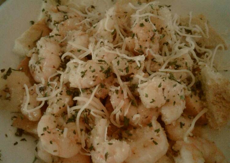 Steps to Prepare Super Quick Homemade Shrimp Scampi &amp; French bread croutons
