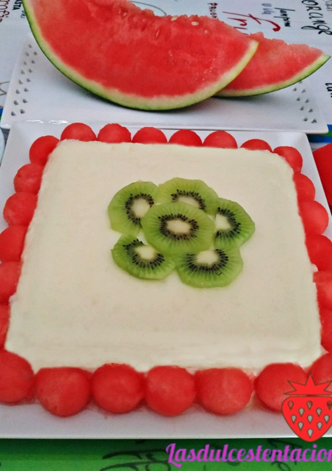Una foto de Pudín de melón con sandía