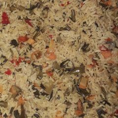A picture of Fried rice with spring onions.