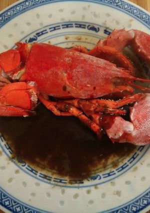 A picture of Japanese steamed lobster in umani past sauce.