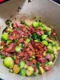 Apple juice braised Brussels sprouts with bacon