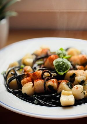 A picture of Creamy Spaghetti with Scallops and Wild Garlic.