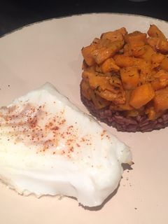 Une photo de Dos cabillaud riz complet & patates douces