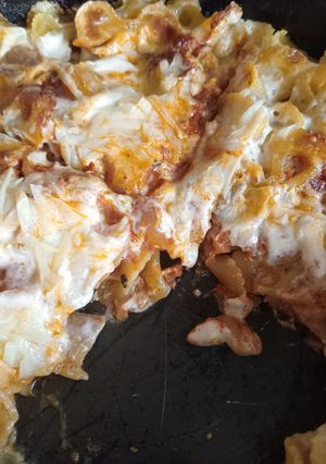 Una foto de Fideos veganos gratinados