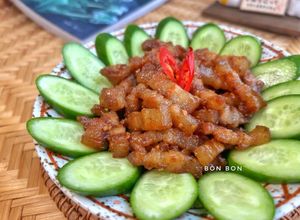 Hình của món Thịt Ba Chỉ Xào Mắm Tép.