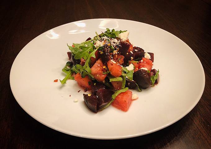 Simple Way to Prepare Homemade Beet Watermelon Arugula Salad with Lemon Mints Flavors