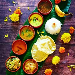 A picture of ONAM SADYA : Avial, Tomato Rasam & Moong Dal Payasam.