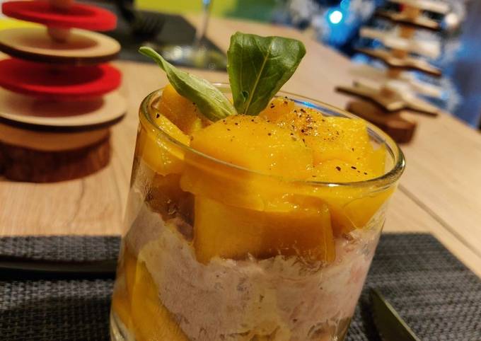 Verrine mangue et thon au fromage frais