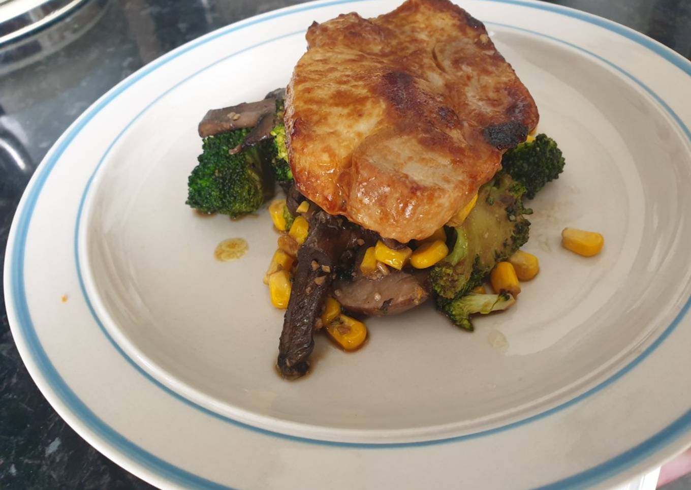 Miso mustard pork & broccoli salad