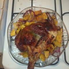 A picture of Baked chicken and butternut.
