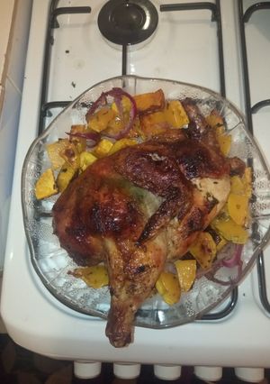 A picture of Baked chicken and butternut.