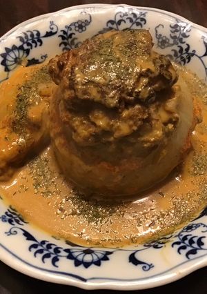 A picture of California Farm Stuffed Baked Onions.