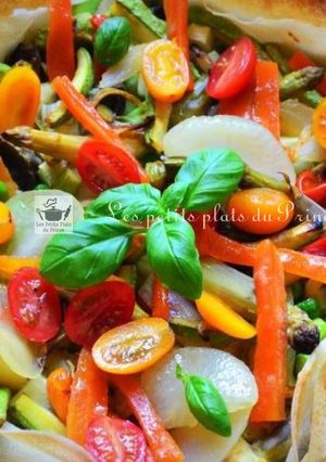 Une photo de Tarte méli mélo aux légumes du printemps en feuilles de brick