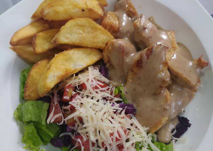 Langkah Mudah untuk Menyiapkan Chicken Steak Potato Wedges and Fresh Salad Anti Gagal