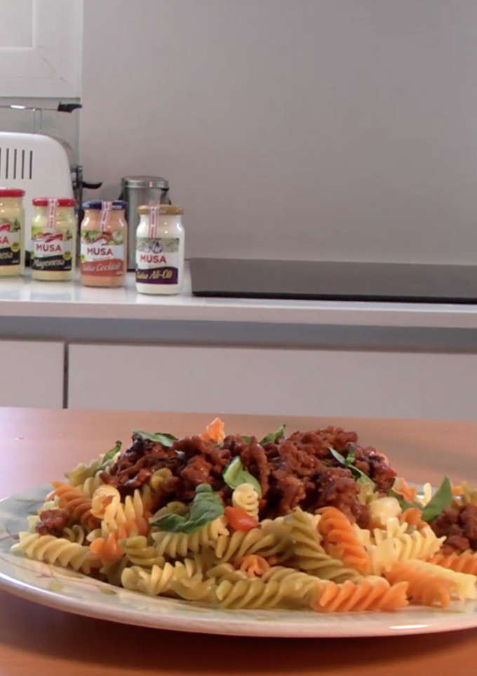 Una foto de Espirales vegetales con bolognesa de ketchup