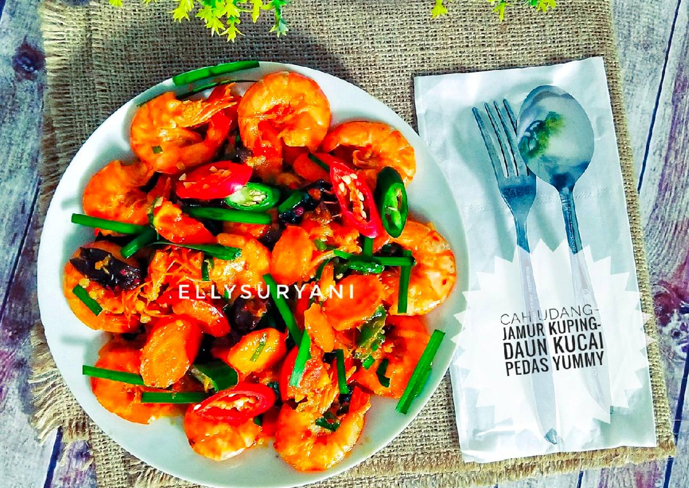 Cah Udang-Jamur Kuping-Daun Kucai Pedas Yummy