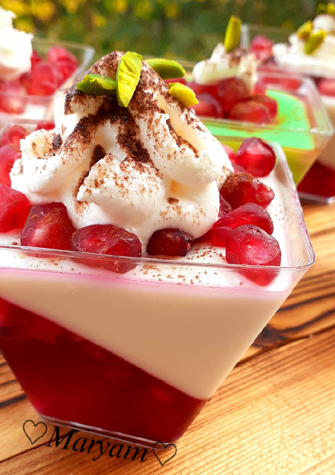 عکسی از دستور پودینگ وانیلی با ژله انار