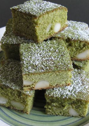 A picture of Matcha, White Chocolate & Macadamia Brownie.