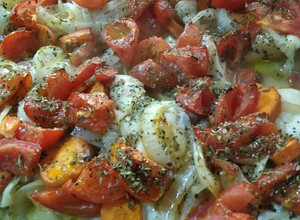 Una foto de Pescado al horno con verduras (anti colesterol)
