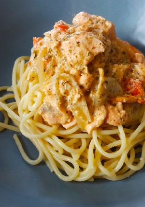 Une photo de Spaghettis crémeuse au saumon frais
