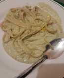 Fettuccine en crema de brócoli y champiñones