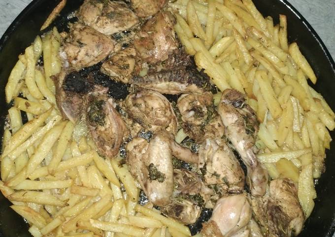 Oven Baked Chicken and fries