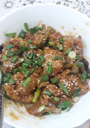 A picture of Dry sweet chilli chicken.