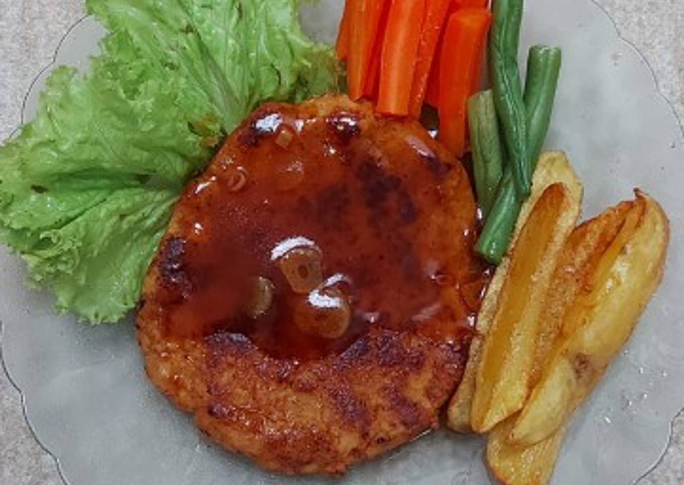 Steak tempe jamur saus BBQ