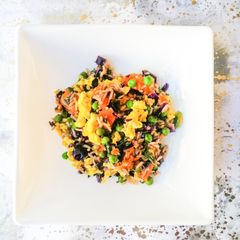 Vegetarian egg fried rice A picture of Vegetarian egg fried rice.