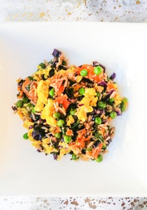 A picture of Vegetarian egg fried rice.