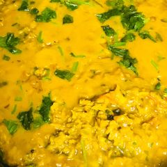 Semi cooked dal Masoor with butter A picture of Semi cooked dal Masoor with butter.