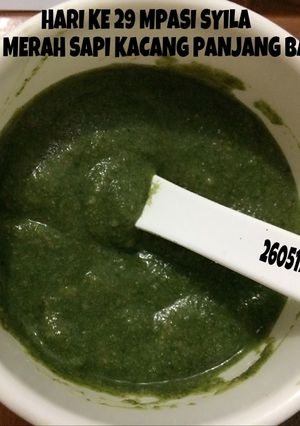 Foto resep Mpasi 6m 4* beras merah sapi kacang panjang bayam