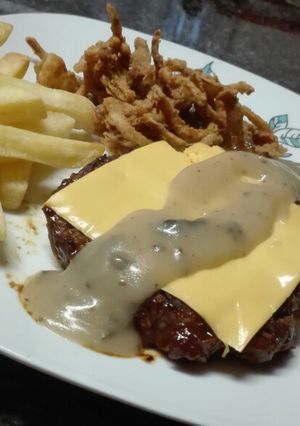 A picture of My Take Spur Version mushroom & black pepper Chump Steak.