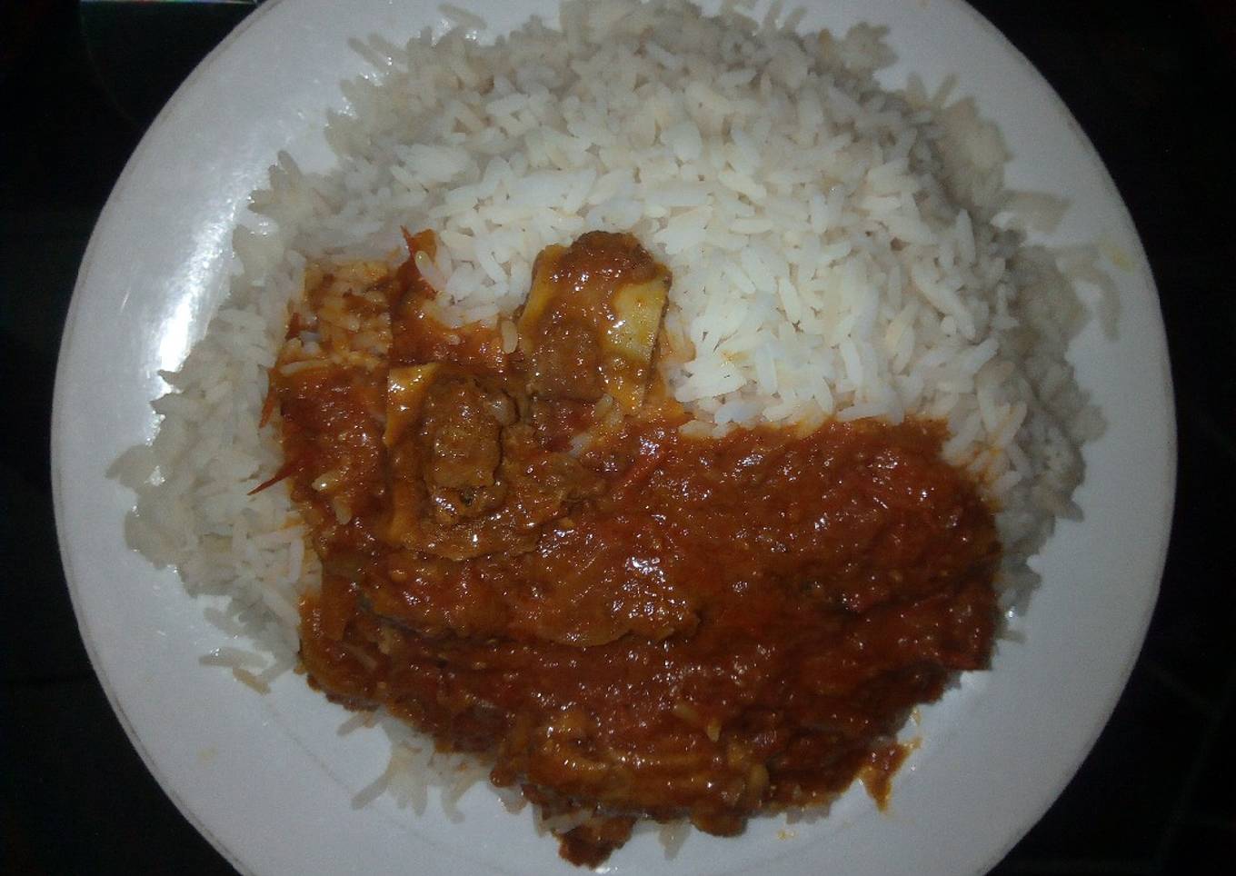 White rice with beef stew