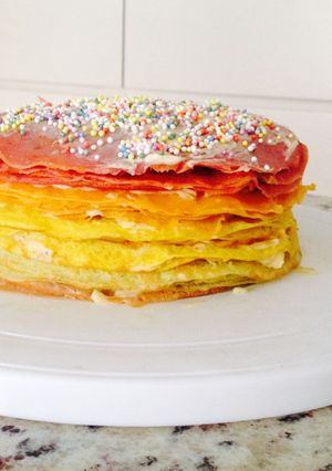 A picture of Rainbow Pancake Cake <3.