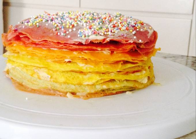 How to Prepare Perfect Rainbow Pancake Cake <3