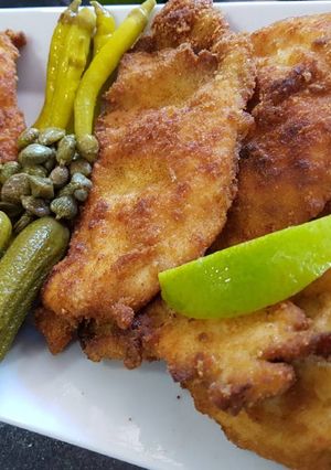 A picture of Fried pesto chicken!!.