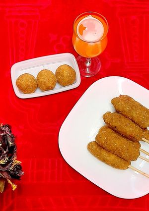 A picture of Yam kebab with beef.